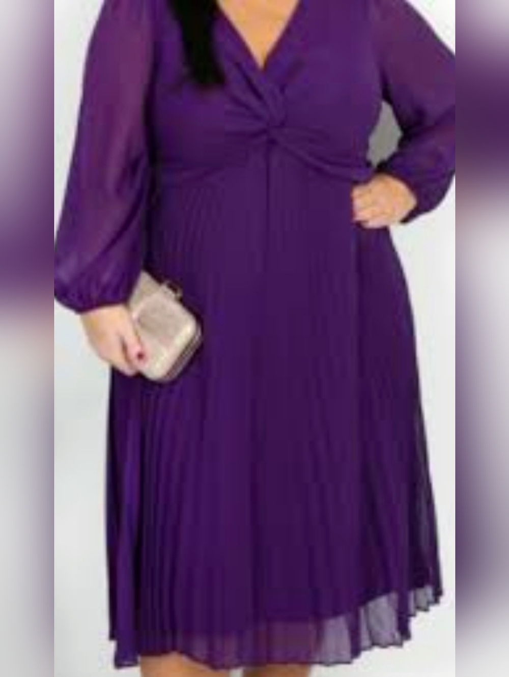 Danny & Nicole Deep Purple Twist-Front Pleated Chiffon Midi Dress 24W